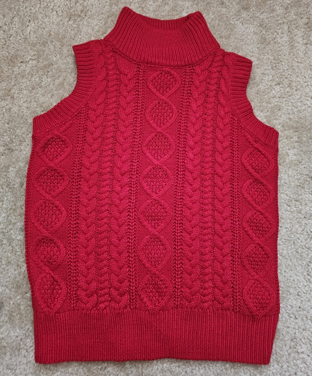 Mix Women's L Red Cable Knit Turtleneck Sweater Vest Sleeveless Pullover